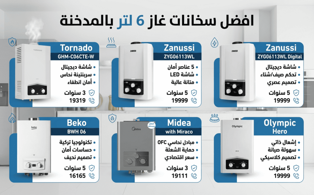افضل سخانات غاز 6 لتر بالمدخنة